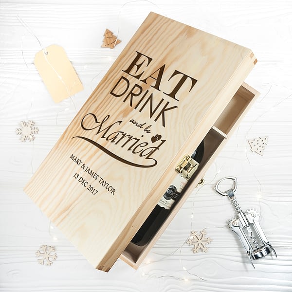 Personalised Eat Drink and Be Married Wine Box