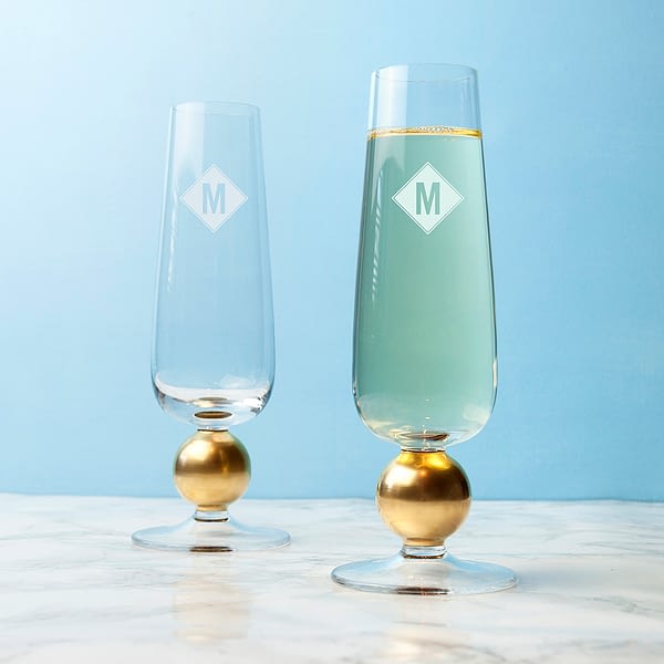 Monogrammed LSA Set Of Two Gold Champagne Glasses