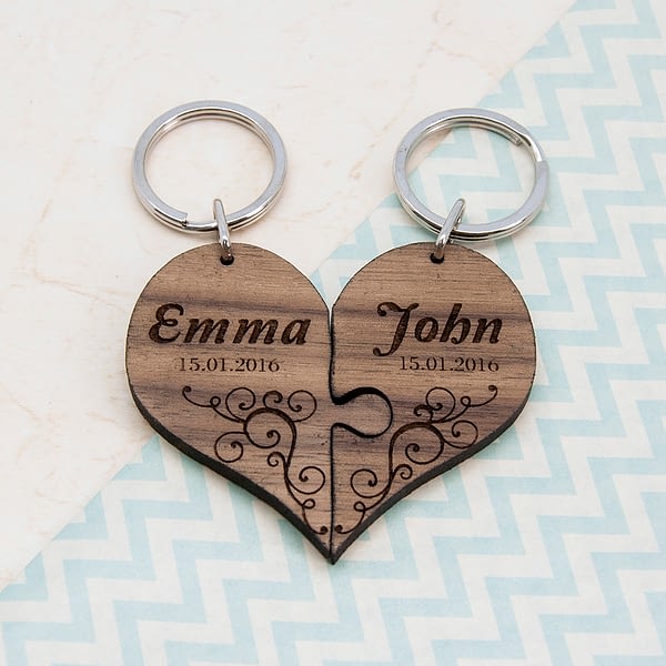 Couples' Romantic Joining Heart Keyring