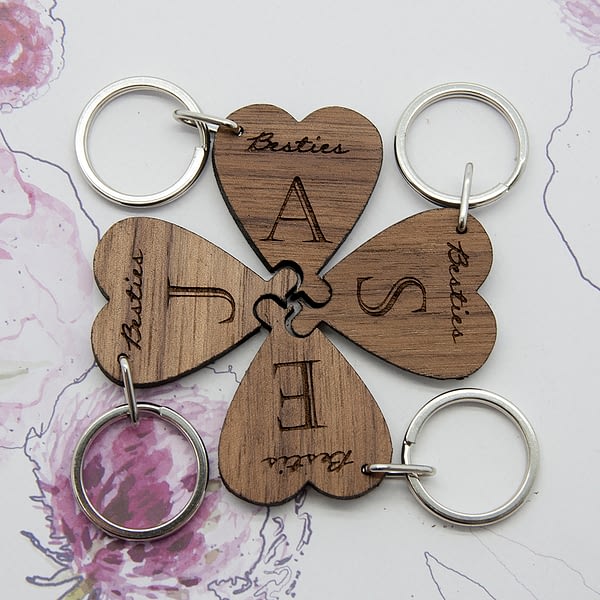 Besties Lucky Clover Wooden Keyring