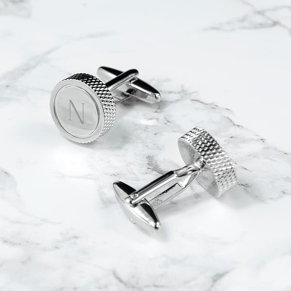 Personalised Round Rhodium Plated Cufflinks