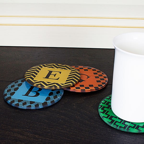 Set of Four Glass Coasters - Art Deco Design