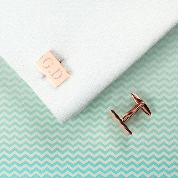 Personalised Rectangle Rose Gold Plated Cufflinks