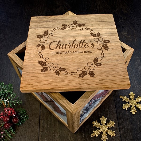 Personalised Christmas Memory Box Mistletoe Design