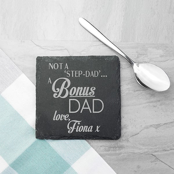 A Bonus Dad Square Slate Keepsake