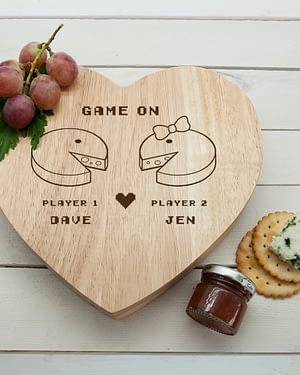 Retro 'Game On' Couples' Heart Cheese Board