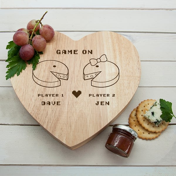 Retro 'Game On' Couples' Heart Cheese Board