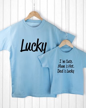 Personalised Daddy and Me Lucky Blue T-Shirts