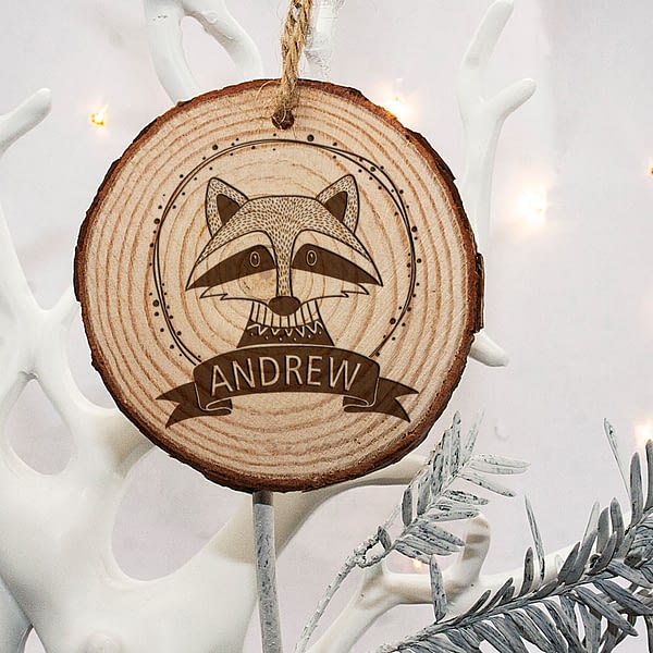 Personalised Woodland Raccoon Christmas Tree Decoration